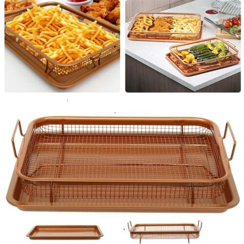 Gold Copper Baking Tray Oil Frying Baking Pan Non-stick Chips Basket Baking Dish Grill Mesh Kitchen Tools