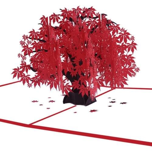 10pcs Wholesale 3D Handmade Red Leaves Maple Tree Paper Invitation Greeting Cards PostCard Business Teachers' Day Creative Gift