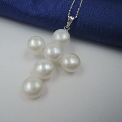 100% nature freshwater AAAA pearl pendant necklace with 925 silver chain-cross shape