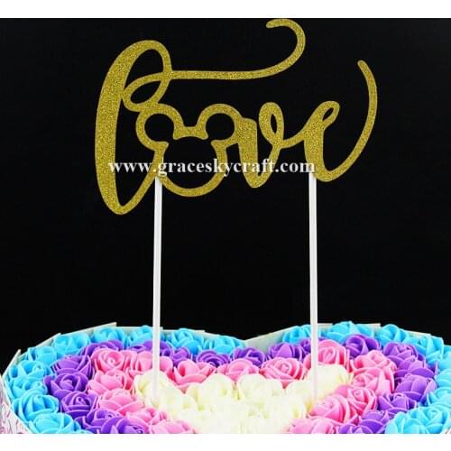 12pcs free shipping NEW Glitter paper Love script mickey Wedding Cakes Toppers Birthday baby shower Party Favors cupcake picks