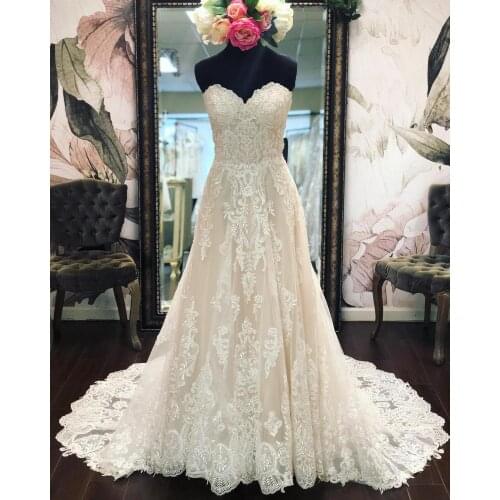 2020 New Wedding Dresses Lace Appliqued Beading Sleeveless Button Back Wedding Gowns Real Images A Line Bridal Dress