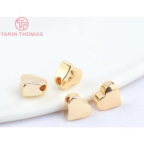 20PCS 6x6MM Thickness 3MM 24K Gold Color Plated Brass Heart Beads Bracelet Beads High Quality Diy Jewelry Accessories