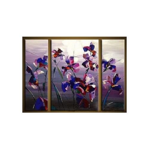 3 Piece Hand Painted Blooms Of Irises V-Modern Canvas Art Wall Decor-Floral Oil Painting Wall Pictures for Living Rooms