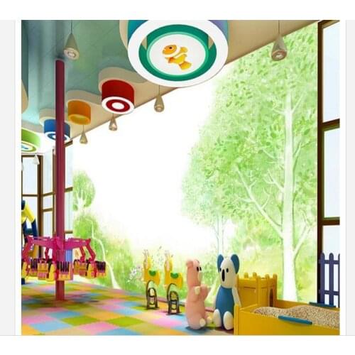 Custom 3d wallpaper 3d kids wallpaper Cartoon mural Simple and fresh tree nursery background wall kids room wallpaper decoration