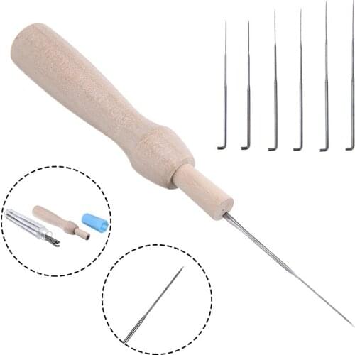 6Pcs Replaceable Mixed felting needles wool non-woven fabric yarn DIY felting tools Anti Grip wooden handle for DIY Sewing Work