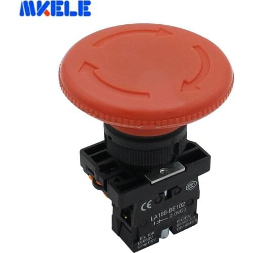 60mm NC N/C Big Red Mushroom Emergency Stop Push Button Switch 600V 10A