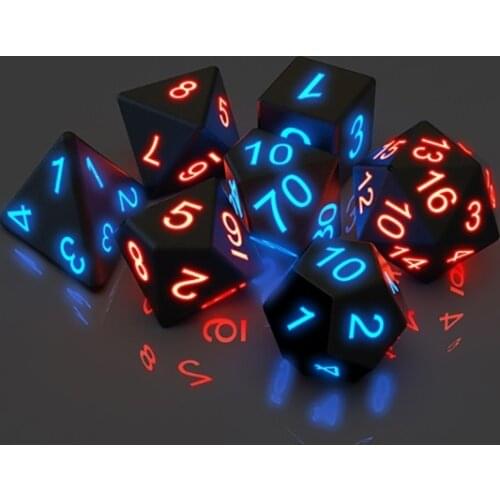 7Pcs Super Glow in the Dark Glitter Polyhedral Dice Kits DEEP Space, Luminous RPG Dices Set, Novelty DND Game Dice Suit
