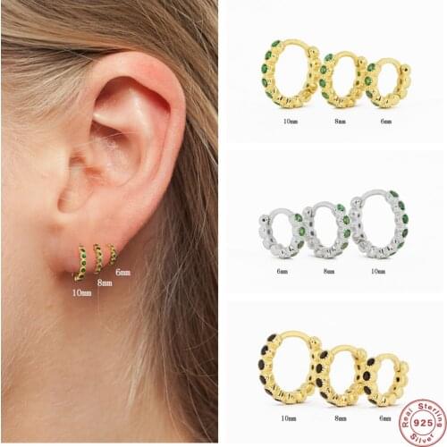 Aide 925 Sterling Silver Green Black Cubic Zirconia Hoop Earrings For Women Minimalist CZ Crystal Pave Circle Huggie Earrings