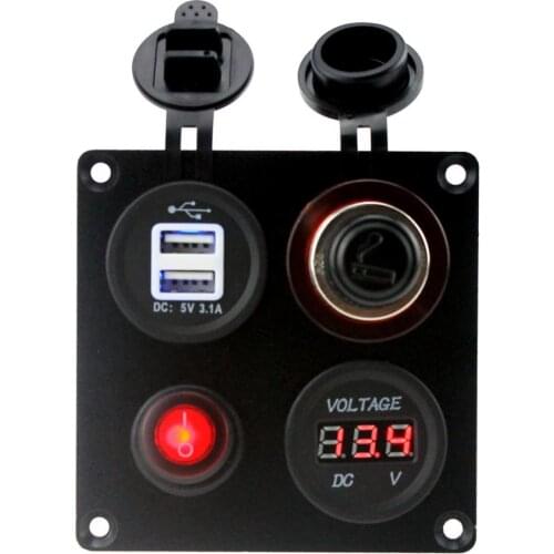 Car Boat Cigarette Lighter Voltmeter 5V Dual USB Charger Socket and Switch