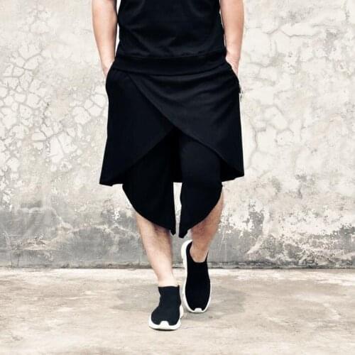 Men fake two pieces trousers spring summer black new personalized wild pants mens korean large size mens harem pants novelty