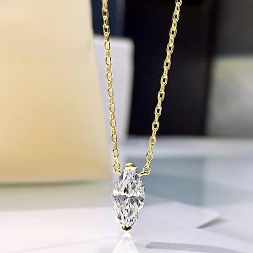 LESF S925 Silver Pendants Marquise Cut Synthetic Diamond Necklace Female Olive Shape Gift Clavicle Chain