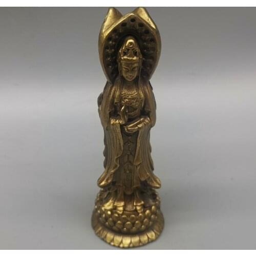 China brass archaize Three-faced Guanyin Buddha small crafts statue