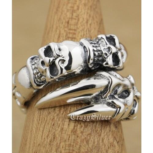 Skull Claw Mens 925 Sterling Silver Biker Rocker Punk Ring 9W008 Free US Size 9 to 11