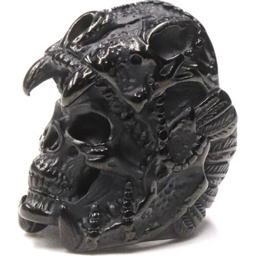 Cool Fashion Mens Boys 316L Stainless Steel Biker Skull Rings Vintage Indian Jaguar Warrior Skull Punk Jewelry for Boyfriends