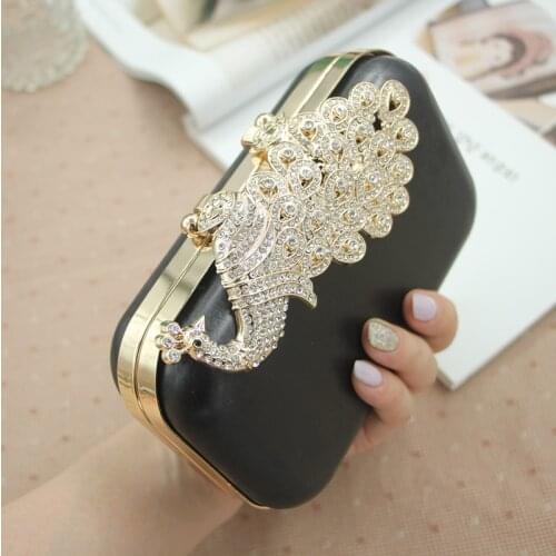 18X10 cm silver or gold peacock on surface metal purse frame with plastic black box clutches purse frame diy handbag accessories