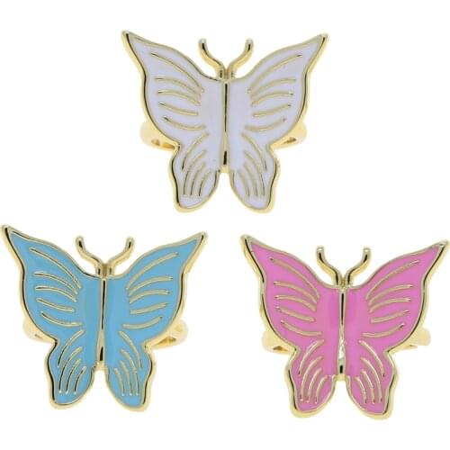 Cute Beautiful Animal Fashion Women Jewelry Pink Blue White Enamel Colorful Butterfly Charm Gold Color Finger Rings