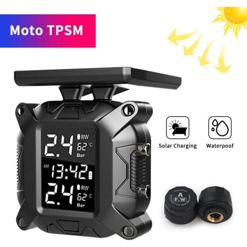 Motorcycle TPMS Motor Tire Pressure with USB Solar Charging Tyre Temperature Monitoring Alarm System with External Sensors motos