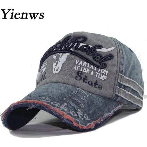 Yienws Bones Hats for Men Wash Old Worn Vintage Male Baseball Caps Bone Five Panel Chapeau Casquette Homme Navy Gorras YIC617