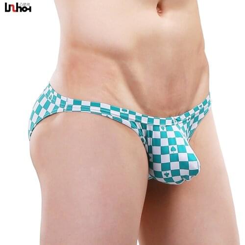 Sexy Gay Underwear Men Briefs Shorts homme Ice Silk Underpants Plaid U Convex Pouch Low Waist Panties Cueca calzoncillos M-XXL
