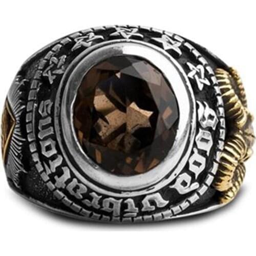 Mens Fashion High Quality Metal Retro Punk Rock Gold Sheep Head Masonic Ring Mens Jewelry