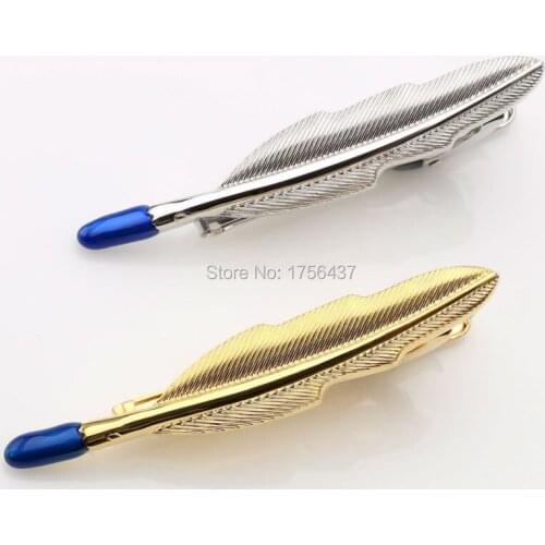 Hot Sale Gold & Silver Plated Feather Tie Bar for Mens Suit Clasp Clip Clamp Lepton High Quality Man Business Wedding Tie Clips