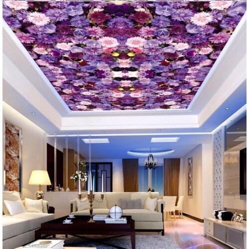 Purple Flower Ceiling Wallpaper for Hall Living Room 3D Wall Ceiling Murals 3d Wall Mural 3d Flower Wall paper Large Photo mural
