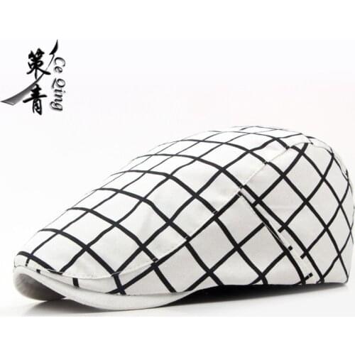 New retro classic lattice Beret mens Korean outdoor Hat Womens duck tongue forward hat bud hat