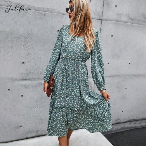 Autumn Spring Clothes Elegant Long Dress Ladies Flroal Print Long Sleeve Ruched Black Dresses For Women Party 2020 Fall Fashion