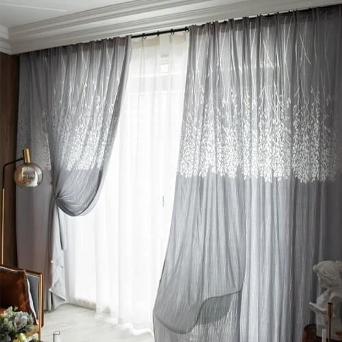 High Quality Transparent Opaque Curtain Grey Window Tulle Cortinas for Living Room Bedroom Tree Branch Hollow Window Treatments