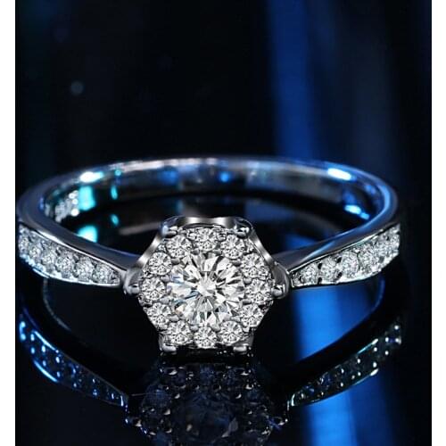 Luxurious Hexagonal Disc Full Diamond AAA Zircon Ring Birthday Gift Girl Wedding Bridal Ring Jewelry Couple Wedding Rings