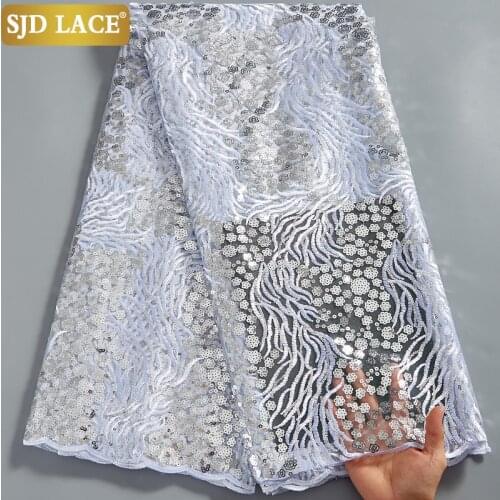 SJD LACE African Lace Fabric 2021 Latest Bridal Materials Embroidery Sequins French Tulle Lace Fabric Tulle For Wedding SewA2571