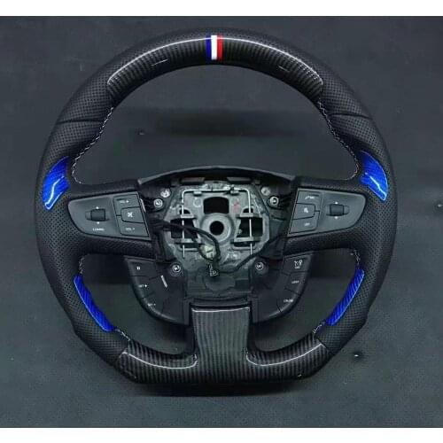 Cuatomized Real Carbon Fiber Sports Steering Wheel Alcantara Leather compatible for Peugeot 508 2017