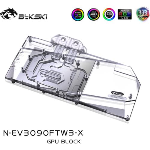 Bykski Water Block Use for EVGA RTX3090 / RTX 3080 FTW3 ULTRA GAMING GPU Card / Full Cover Copper Radiator / RGB Light