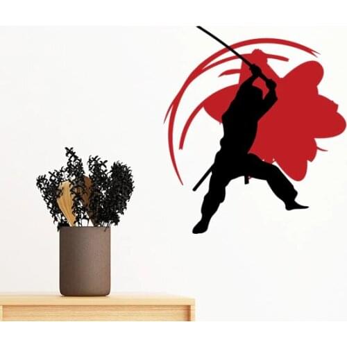 Japan kongfu Bushido Samurai Sakura Silhouette Asia Removable Wall Sticker Art Decals Mural DIY Wallpaper for Room Decal