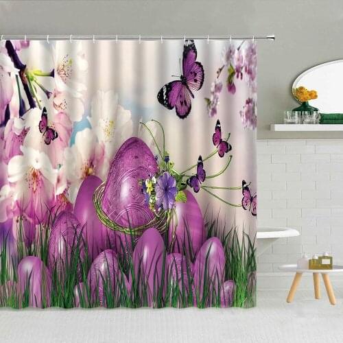 Purple Butterfly Eggs Flower Shower Curtain Colorful Rose Fabric High Quality Bathroom Supplies With Hooks Cloth Curtains Decor
