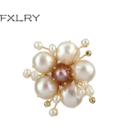FXLRY Original Design Handmade Natural Pearl Vintage Small Exquisite Brooch Sweater Pin For Women Jewelry