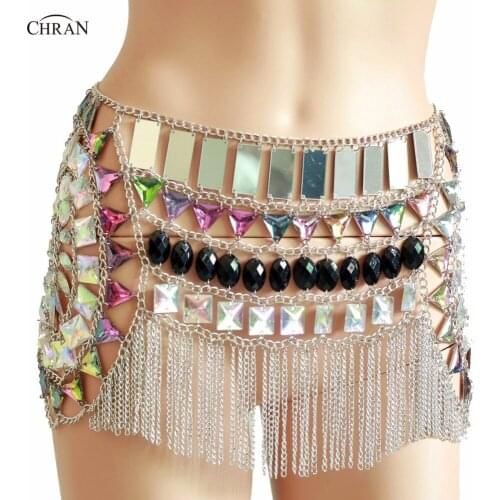Sexy Women Beading Belly Chains Fringe Mini Skirt Sparkly AB Iridescent Belts Nightclub Party Gem Dress Festival Wear Jewelry