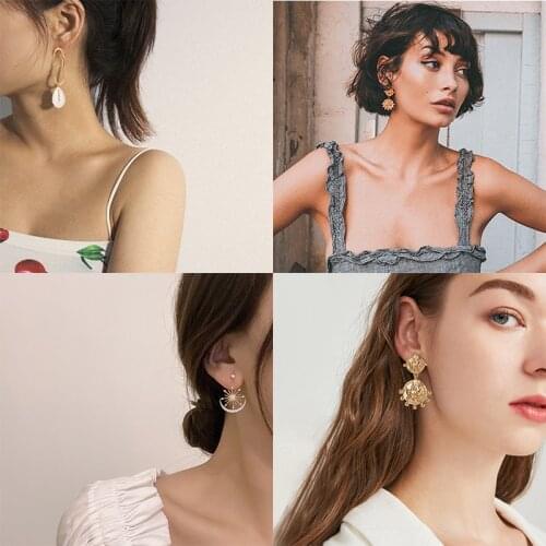 Woman Earring Retro Pearl Pendant Geometric Earrings for Women Glode Dangle Earrings 2021 Trend New Hollow Female Korean Jewelry