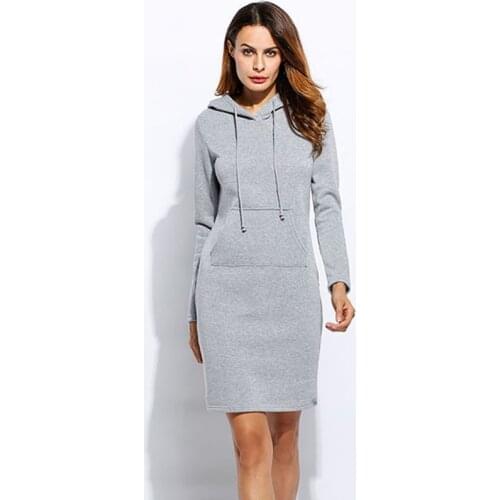 Womens Hooded Sweatshirts Midi Dresses Black Gray Casual Streetwear Office Lady Hoodies Women 2021 Spring Autumn Woman Dress