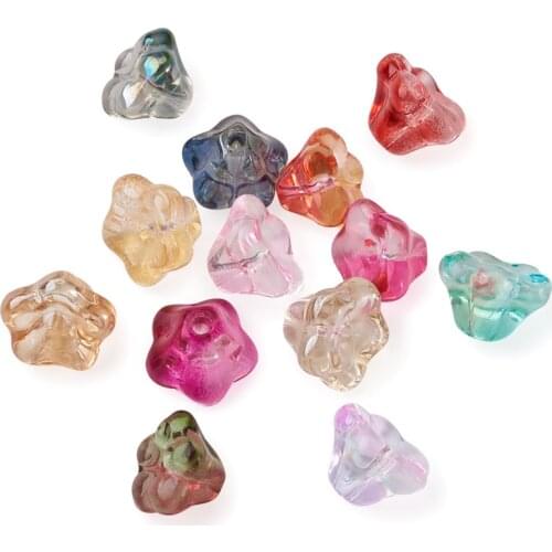 100-130Pcs Electroplate Glass Trumpet Flower Beads 8.5x8x5.5mm Colorful Electroplate Loose Spacer Beads for Jewelry Craft Making