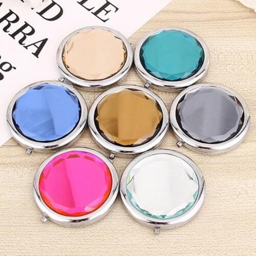 100pcs 7cm folding makeup mirror compact mirror with crystal, metal pocket mirror as wedding gift fashion