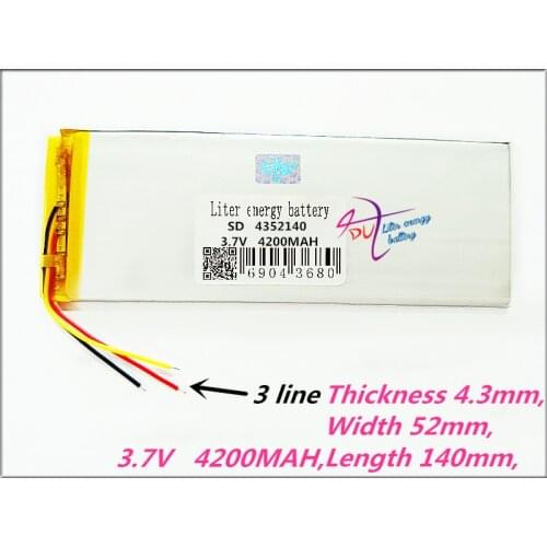 3 line 4352140 3.7V,4200mAH (polymer lithium ion battery) Li-ion battery for tablet pc 7 inch 8 inch 9inch