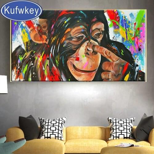 5D Diy Diamond Painting Funny Graffiti Art Monkeys Gorilla Animal Large size Cross Stitch Embroidery Mosaic Full Square Round