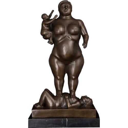 ArtsHom DS-289 Home Decor Bronze Lady with Baby Statue by Botero Classical Antique Sculpture Figurine Collectibles statue
