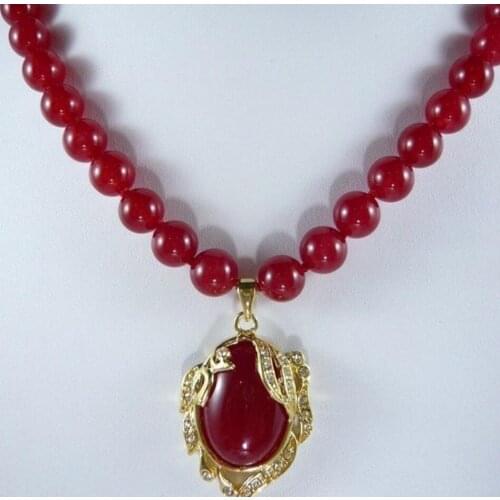 Free shipping ladys finest accessory! beautiful red jade Necklace + inlaid crystal red jade pendant