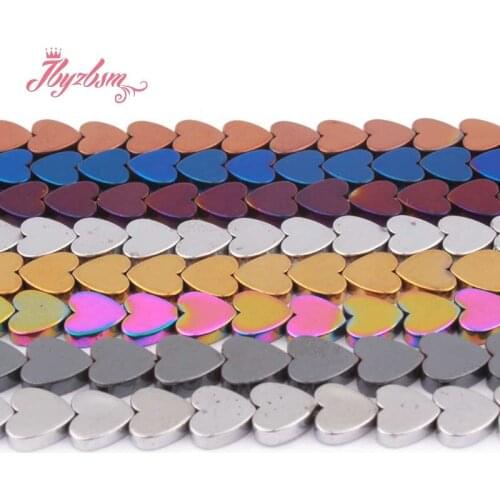 8mm Black Gold Silver Rainbow Blue Heart Hematite Natural Stone Beads For DIY Necklace Bracelet Jewelry Making 15" Free Shipping