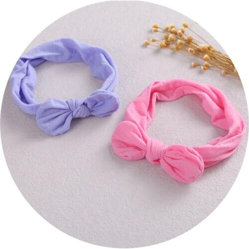 Baby Girl Hair Accessories Rabbit Ears Nylon Headbands For Girls Solid Color Bows Headwraps Elastic Hair bands Baby Turban