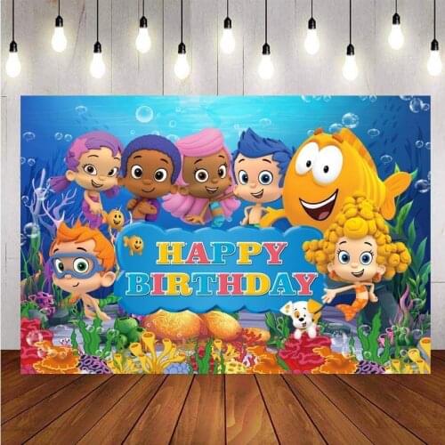 Bubble Guppies Backdrop Baby Shower Ocean Happy Birthday Party Underwater World Cartoon Photography Background For Photo Studio