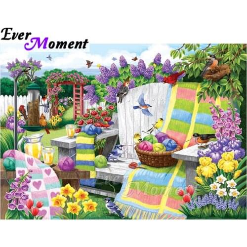 Ever Moment Diamond Painting Picture Of Rhinestone Flower Bird Handmade Full Square Drill Diamond Embroidery Decoration ASF1591