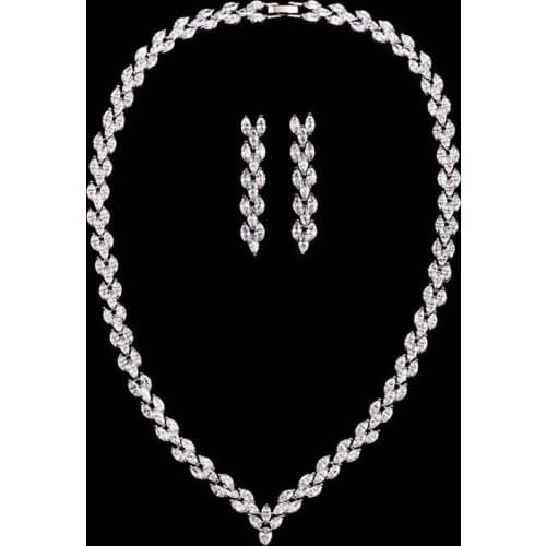 HIBRIDE Trendy Clear CZ Dubai Jewelry Sets For Women Marquise Cut Necklace Set Wedding Dress Accessories Birthday Gifts N-468